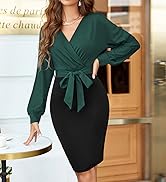 GRACE KARIN Damen Arbeit Bodycon Bleistiftkleid Langarm Hochzeit Gast Büro Kleider V-Ausschnitt P...