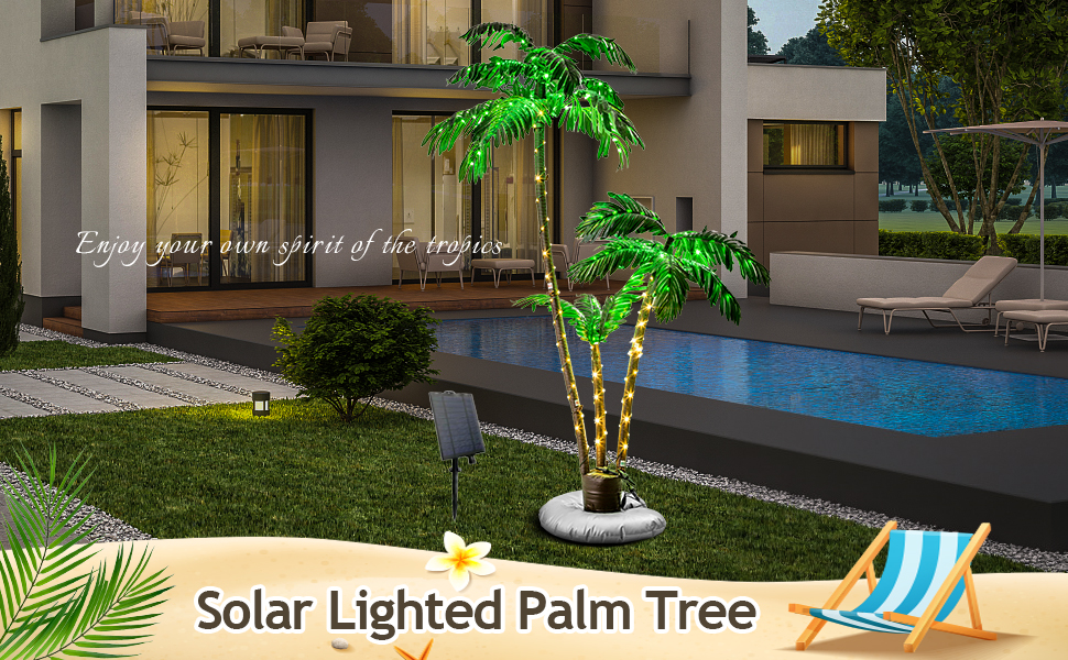 Solar Lighted Palm Trees for Outside Patio, 5.2Ft 229 LED Artificial