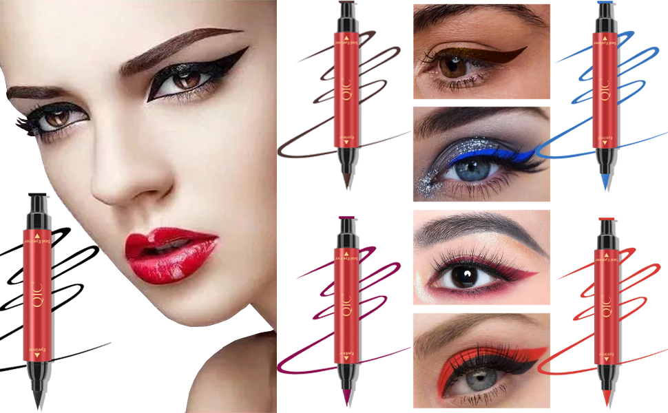 blue purple black red eyeliner liquid eye cat stamp shapes liner pencils winged for women waterproof