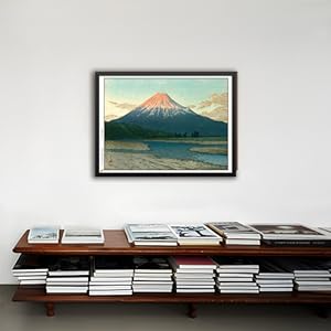 川瀬巴水、【芦の湖夕富士】、希少な額装用画集より、美品、新品額装付 川瀬巴水、【芦の湖夕富士】、希少な額装用画集より、美品、