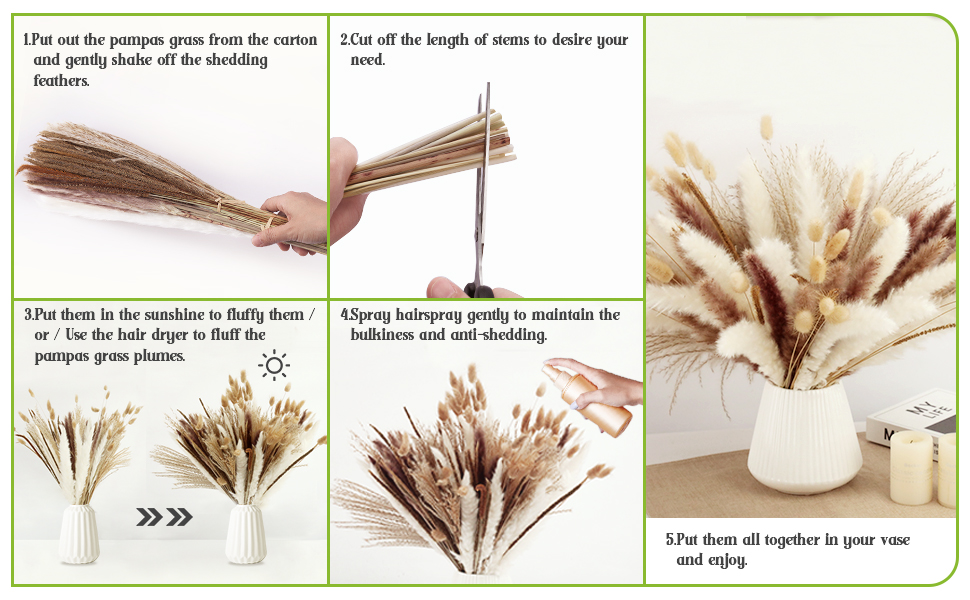 Dried Pampas Grass Decor 120 Pcs Dried Flowers for Vase Pompas Grass