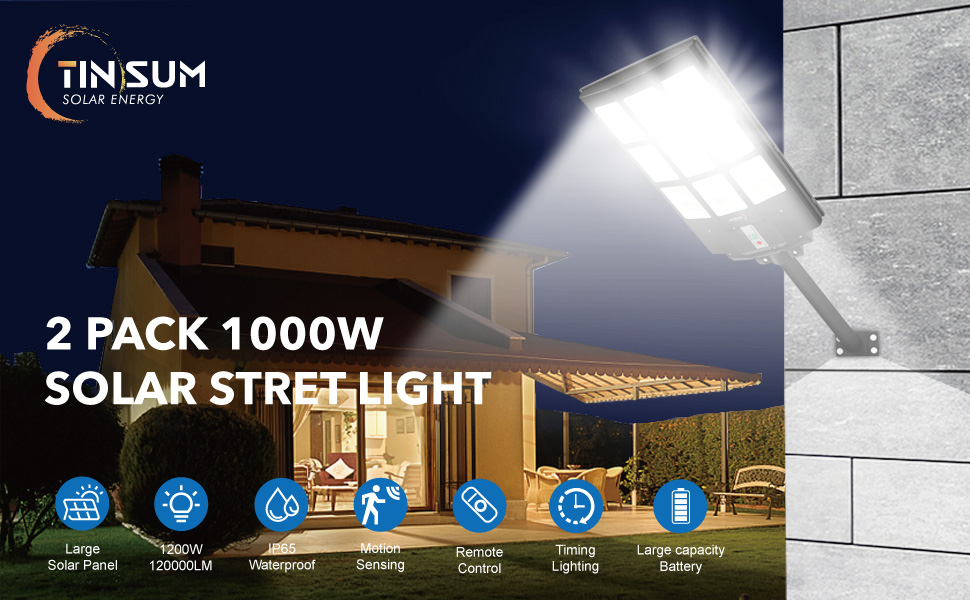 2 pack 1000W solar integrated street light