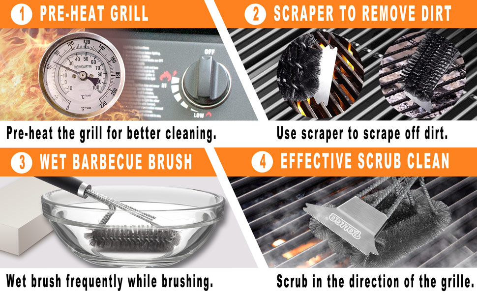 POLIGO Safe Grill Brush and Scraper with Deluxe Handle