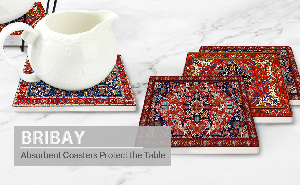 Bribay Coasters for Drinks Set of 6, Tribal Turkish