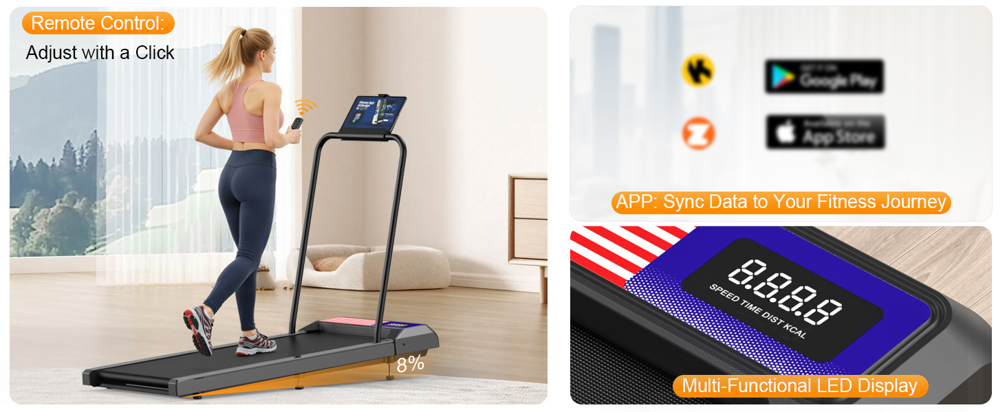 Walking Pad Treadmill with Incline and Handle Bar