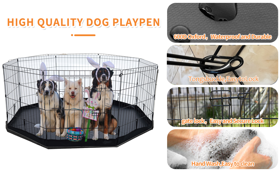 Dog Playpen Indoor with Bottom Pad/Top Cover, Dog Playpen