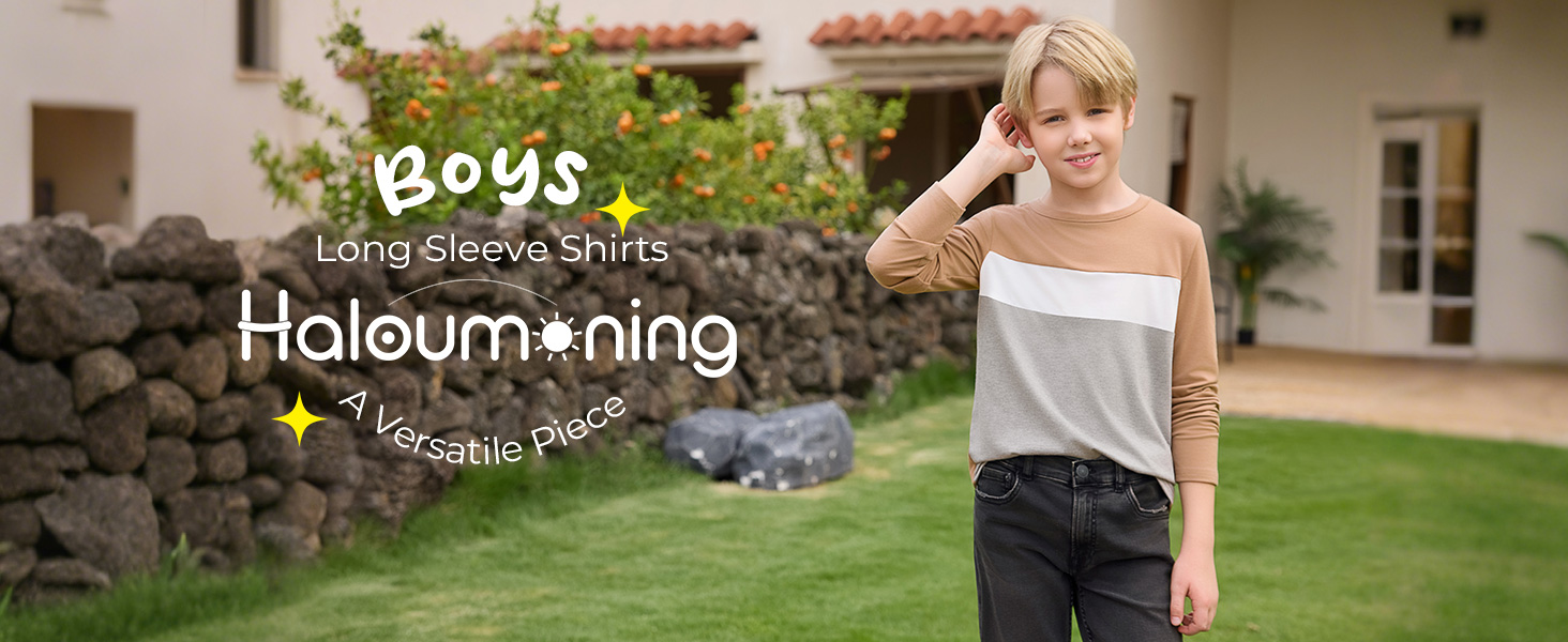 Boys Long Sleeve Shirts Kids Fashion Fall Tops Crewneck Color Block Tees