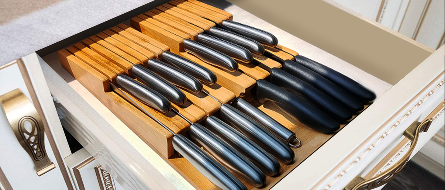 NIUXX Bamboo InDrawer Knife Block Set for 16 Knives(Not Included
