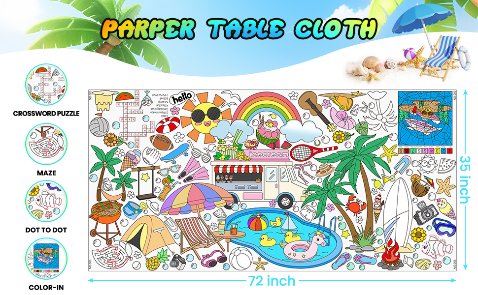 Summer Beach Coloring Table Cover