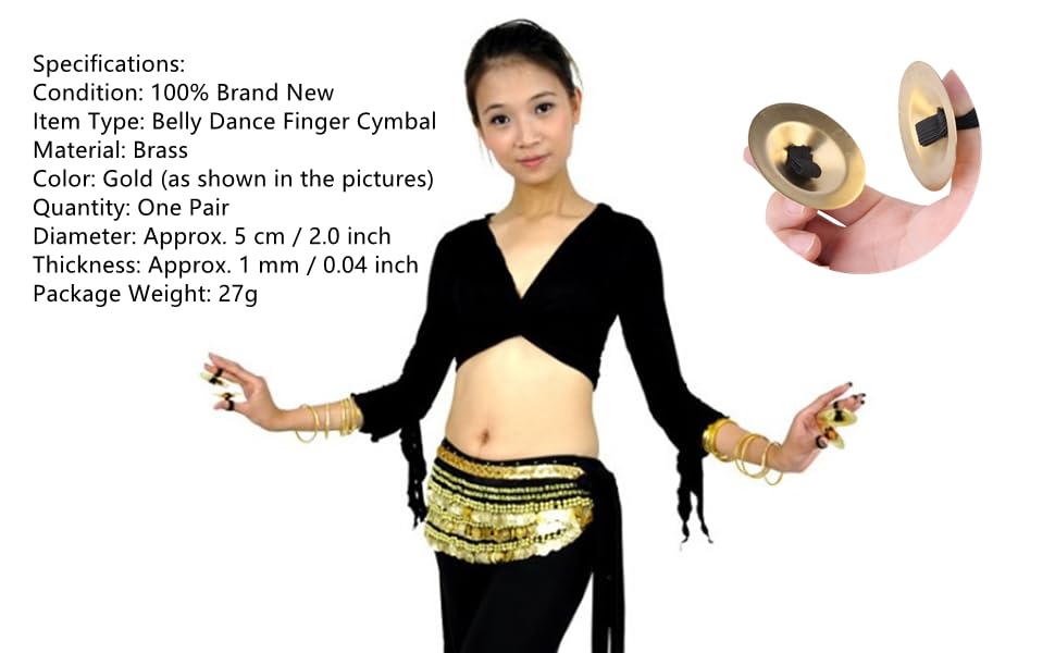 Gold Finger Cymbal Brass, 2 Pcs Belly Dance Finger Brass Zills/Sagats