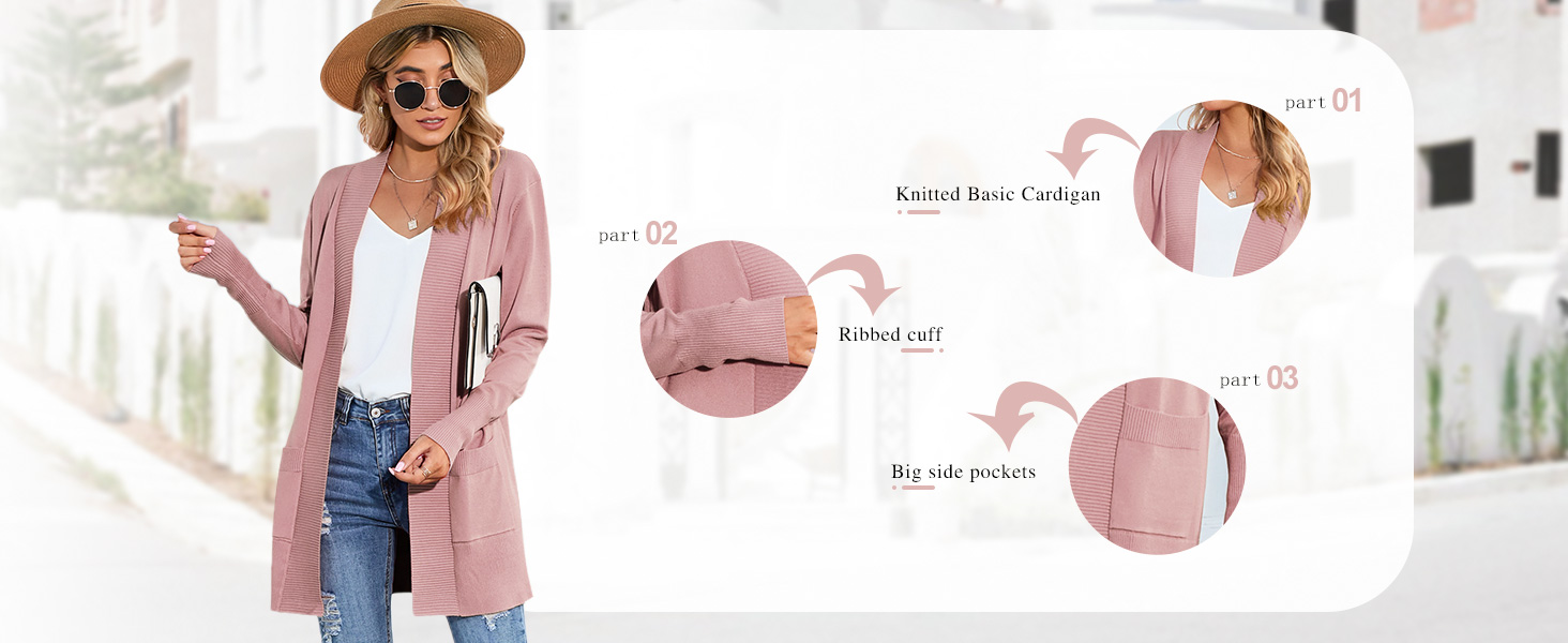 Women&#39;s Open Front Casual Long Sleeve Knit Classic Sweaters Cardigan with Pockets