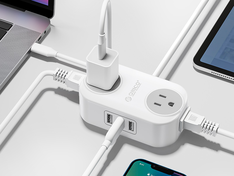 Small Flat Plug Power Strip, ORICO 5 Ft Extension Cord with