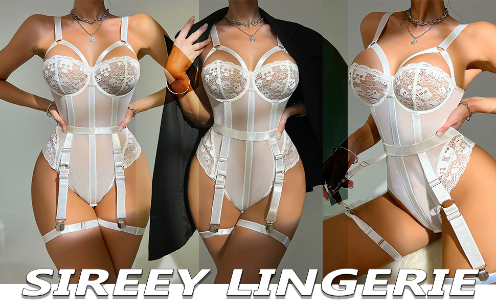SIREEY Ladies Garter Lingerie Set Strappy Teddy Naughty Bodysuit Unique One Piece Babydoll 20 Bride lingerie set bodysuit with garter belt