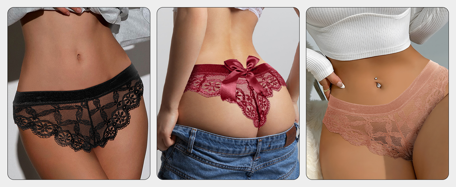 Women’s Lace Thong Underwear with Bows