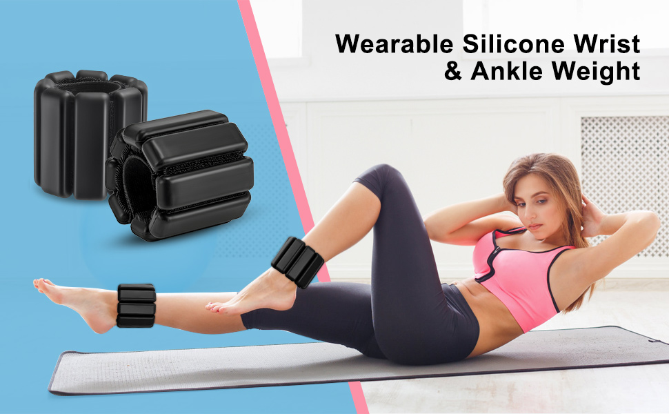 A pair of ankle weights adjustable(Glossy black), wrist weights for women