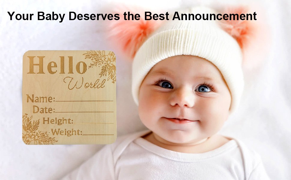 Hoowu Baby Announcement Sign 5.9 Inch Hello World Newborn