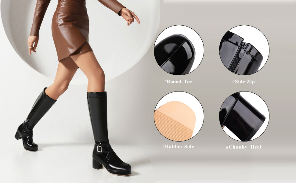 ミミ gogo Amazon.com | Knee High Boots GoGo Patent Leather Chunky