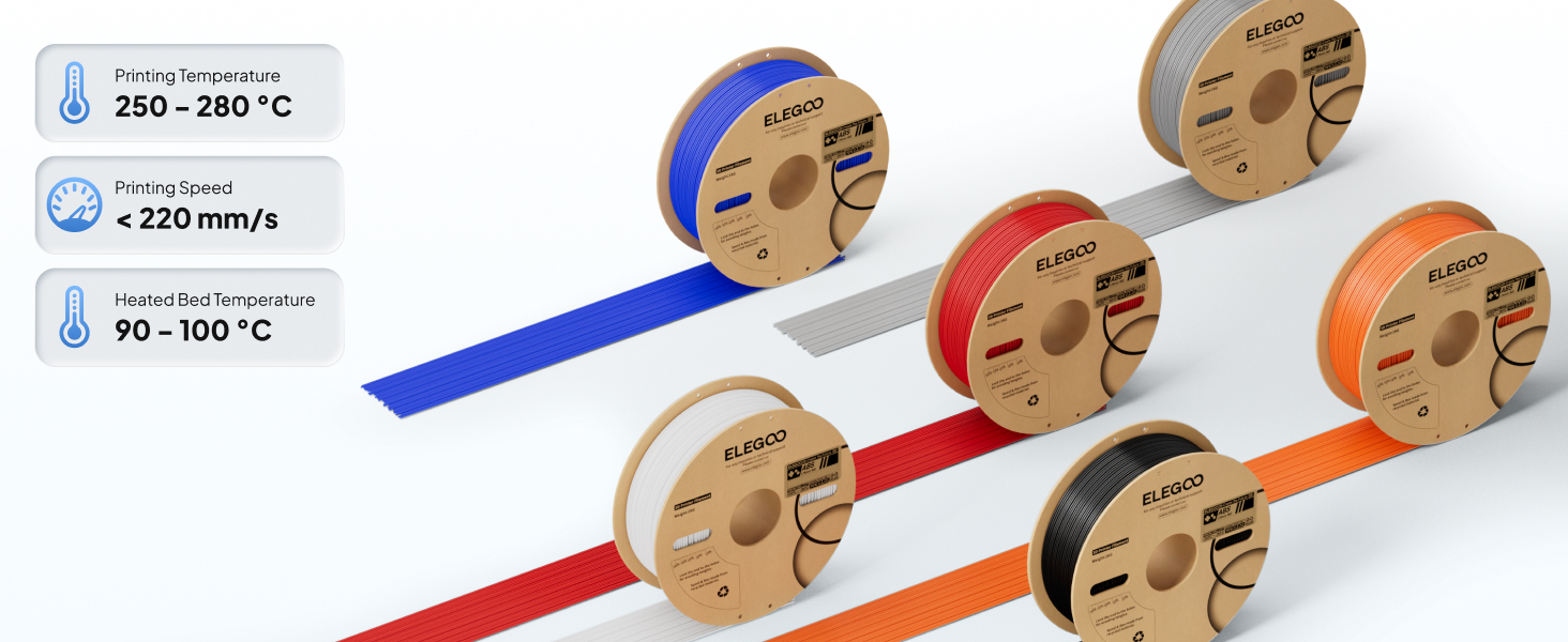 ELEGOO ABS Filament 1.75mm Gray 1KG, Heat Resistant 3D Printer Filament High Toughness & Impact Resistance, 1kg spooll(2.2lbs) Fits for Most FDM Printer 16 recommend printing setting