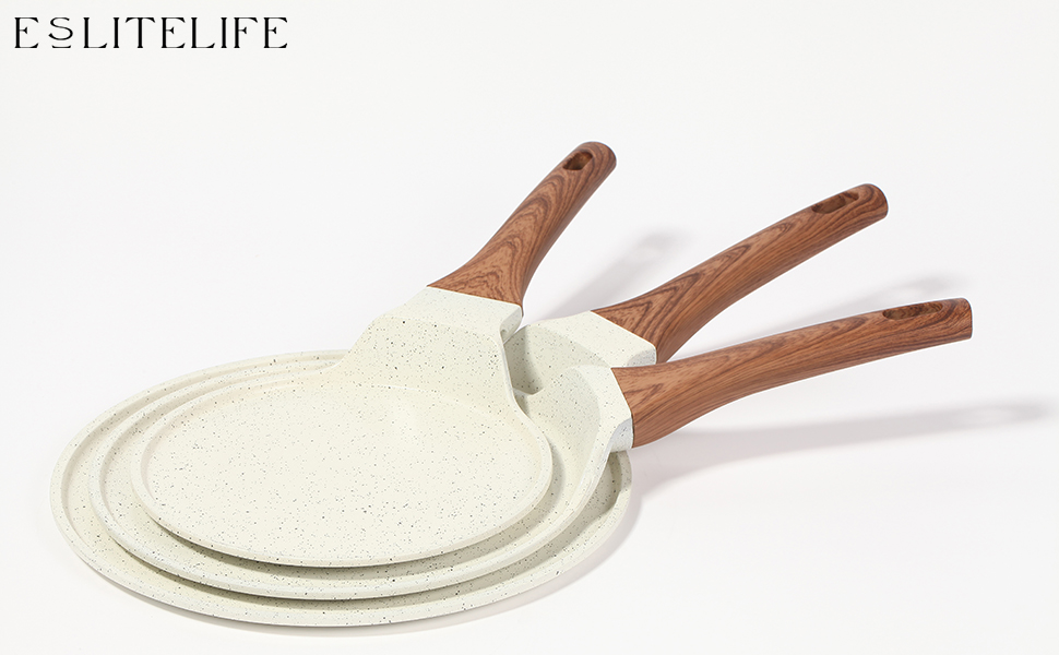 ESLITE LIFE Nonstick Crepe Pan with Spreader, 9.5 Inch Ceramic Coating Flat Skillet