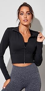 SOLY HUX Women&amp;amp;#39;s Athletic Zip Up Long Sleeve Crop Sports Workout Running Jacket