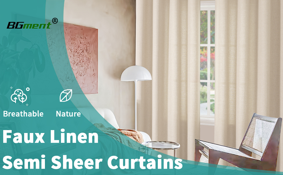 BGment Natural Faux Linen Curtains for Bedroom, Rod Pocket and Back Tab