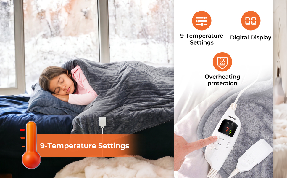 GEEPAS Electric Blanket Heated Throw 130 x 180 cm Warm Flannel