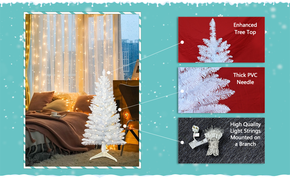 4ft Lighted Artificial White Christmas Tree, Not Prelit