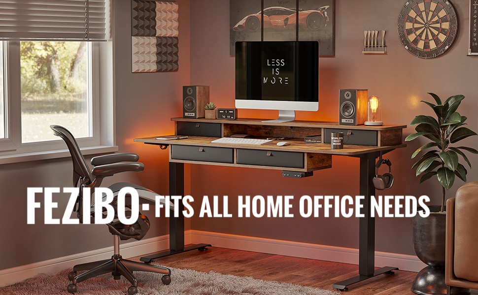 FEZIBO Height Adjustable Electric Standing Desk with 4