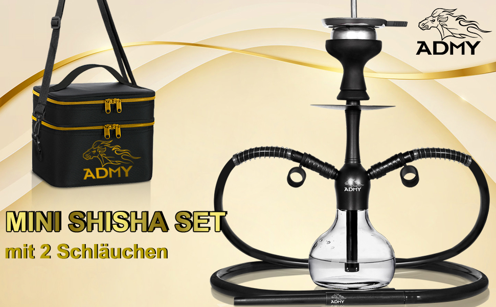 ADMY Mini Shisha Set, 44cm Klein Hookah mit 2 Schläuchen Wasserpfeife