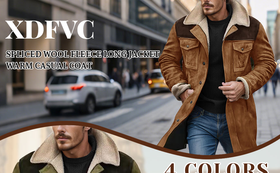 XDFVC Mens Winter Coats Vintage Suede Patchwork Lamb Fleece