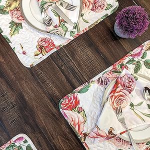 red pink romantic roses floral garden botanical valentines day date night dining table placemats
