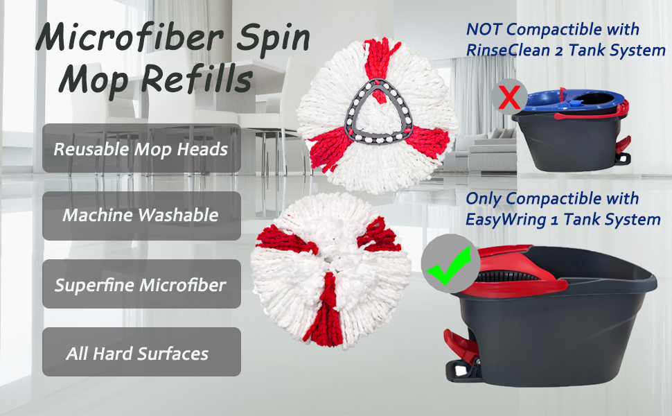 4 Pack Spin Mop Replacement Heads Microfiber Mop Refills Replace Heads