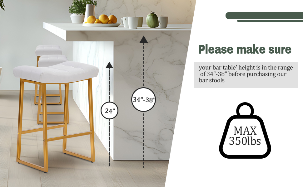 RNKSFX White & Gold Counter Height Bar Stool for Kitchen