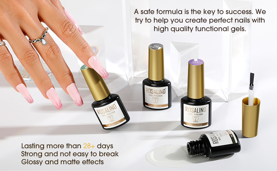 ROSALIND Top Coat Semi Permanent, Base et Top Coat Vernis Semi Permanent UV LED Soak Off 8ml
