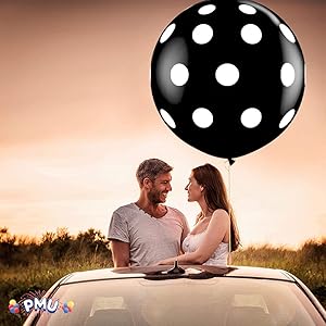 PMU 36 Inch Latex Balloon Onyx Black with White Polka Dots
