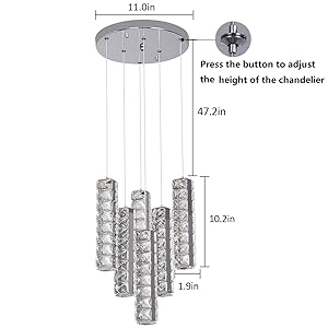 Vinilky 6-Lights Crystal Pendant Light with Remote, 3 Color Dimmable ...