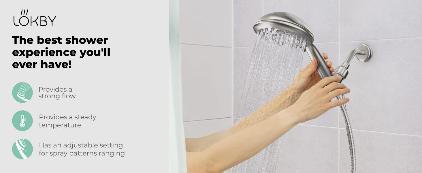 LOKBY High Pressure 6Settings Shower Head with Handheld 5'' Powerful