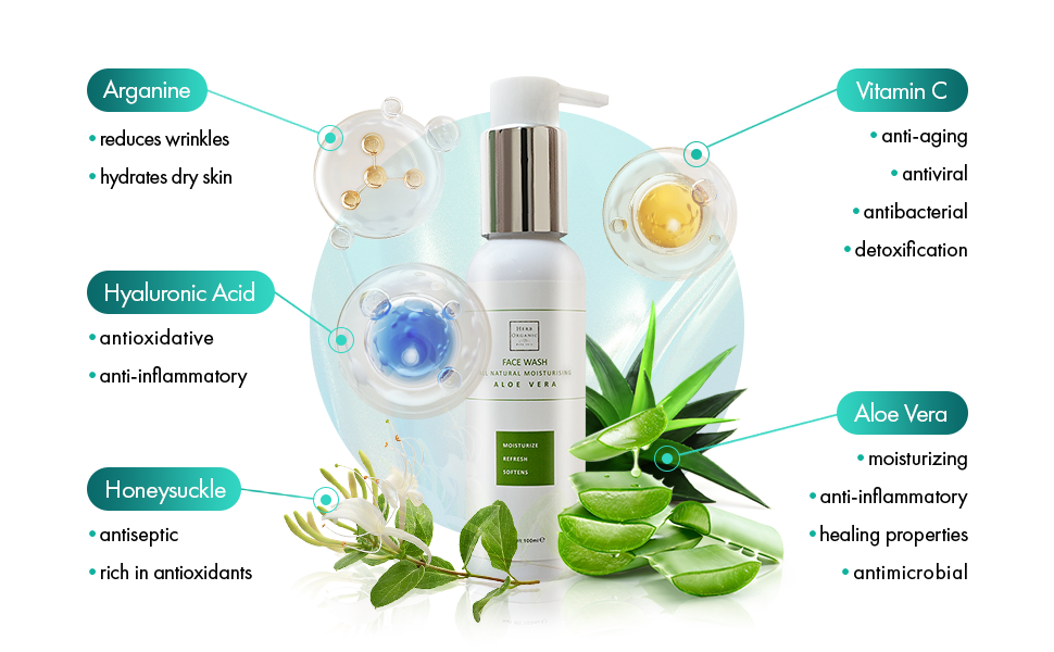 HerbOrganic Aloe Vera Face Wash Hydrating Skin Cleanser Skin Care and Acne Face Wash 100 ml