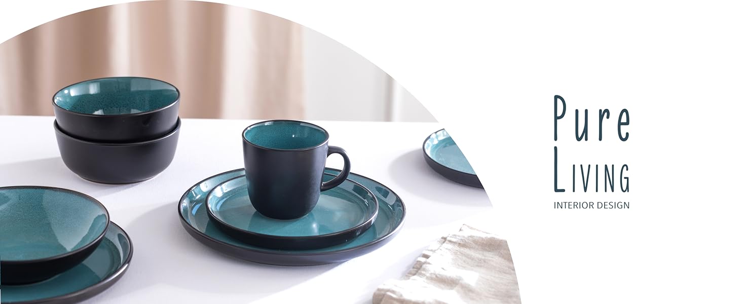 Service de vaisselle en grès Pure Living Ibiza, 24 pièces, bleu pétrole foncé, adapté au lave-vaisselle et au micro-onde 815ab1d6 2b97 4e72 A351 D20cad2b8897. CR0,0,2799,1147 PT0 SX1464 V1