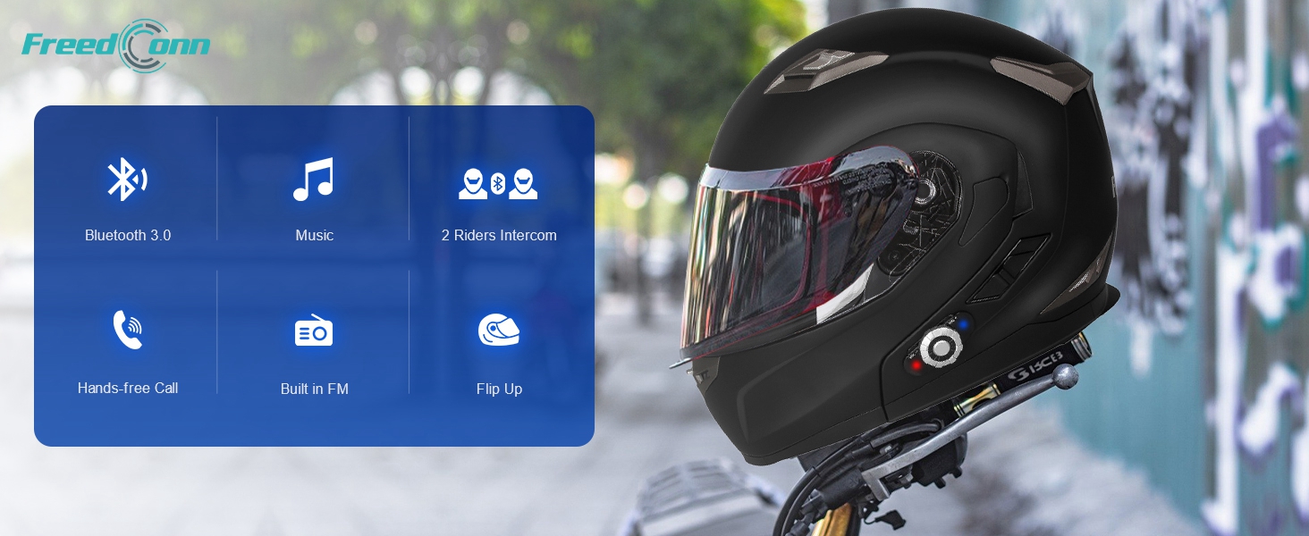 Bluetooth Motorcycle Helmet FreedConn Dual Visor Flip Up Modular Helmet