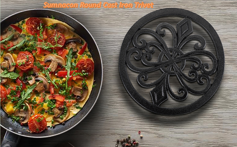Sumnacon 1Pcs Circular Cast Iron Trivet Heat Resistant
