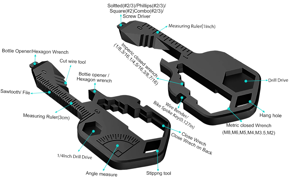 Key Multitool 28 in1 Key Shaped Pocket Tool,Keychain Multi Tool for