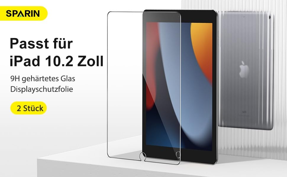 SPARIN 2 Stück Schutzfolie für iPad 9/8/7 (10,2 Zoll, Modell 2021/2020/2019, 9/8/7 Generation
