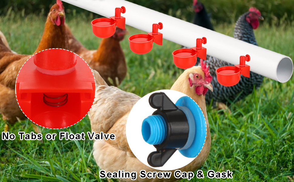 24PCS Chicken Water Cups with PVC Tee Fittings, Automatic
