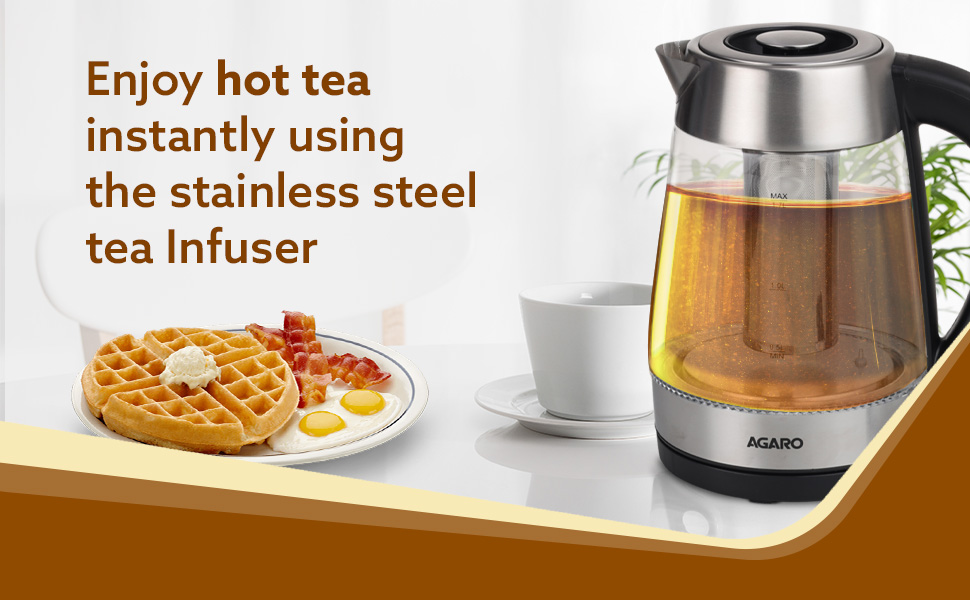 AGARO Supreme Electric Glass Kettle With Tea & Coffee Infuser, 1.7