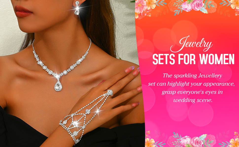 wedding jewelry sets for women costume jewelry bling rhinestone necklace earrings and bracelet set