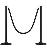 RoadHero Plastic Stanchion Post, Black Velvet Ropes and Poles with Weighted Base, Ropes Safety Ba...