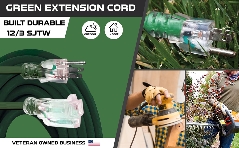 Iron 12 Gauge Extension Cord 25 Ft Lighted End 12 AWG Heavy Duty Extension