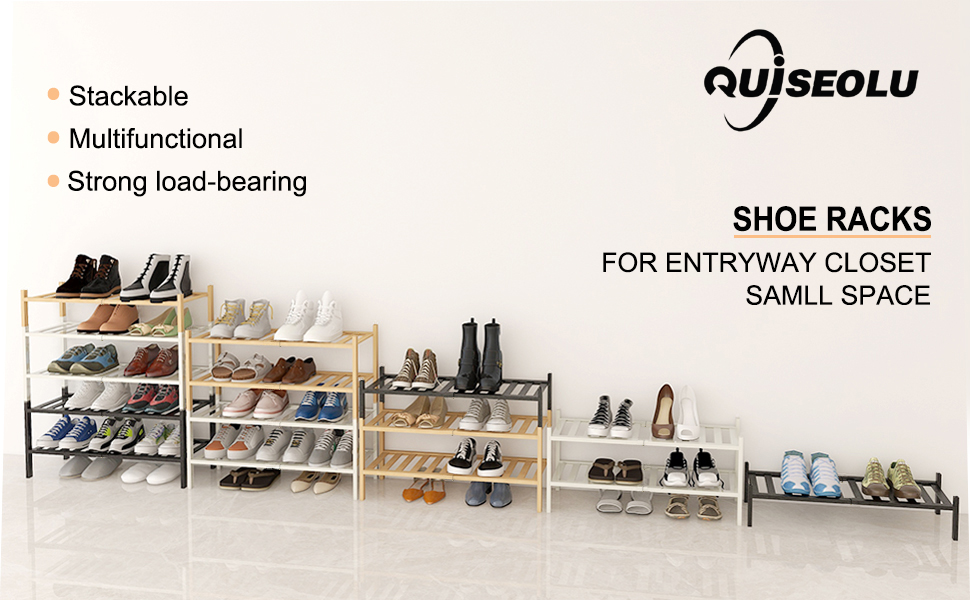 quiseolu Bamboo Shoe Rack for Entryway, 3 Tier Stackable Shoe Shelf, Small Shoe Rack