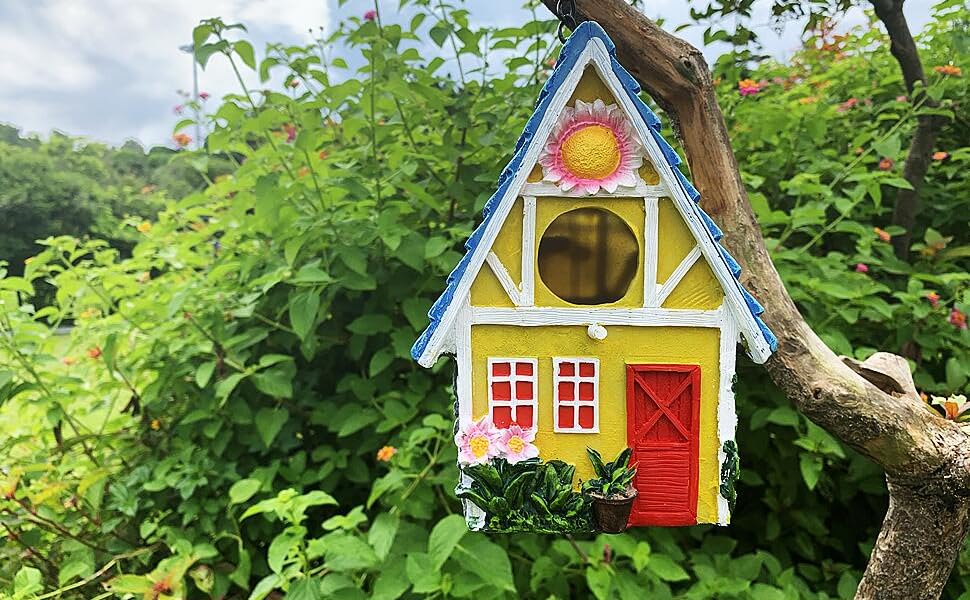 iRonrain Garden Statue Birdhouse Retro Art Hanging Cabin